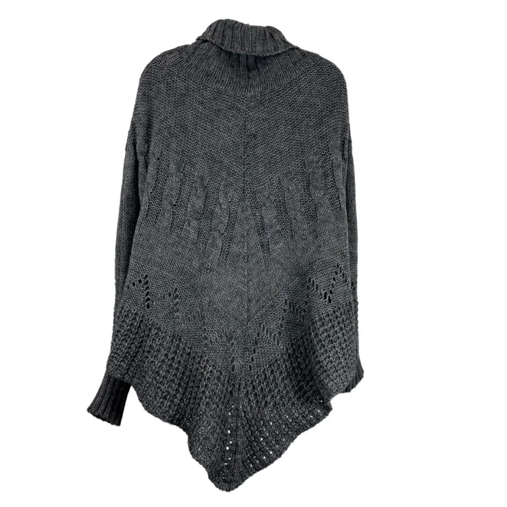 Iperico Made in Italy Grey Turtleneck Knit Poncho Sweater OS Wool Mohair Blend